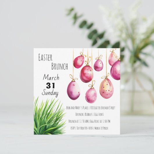 ピンクのイースターエッグと緑の草の房 招待状 (スタンド正面)