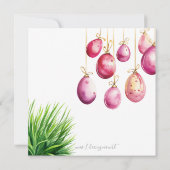 ピンクのイースターエッグと緑の草の房 招待状 (裏面)