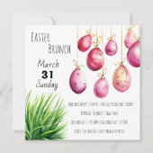 ピンクのイースターエッグと緑の草の房 招待状 (正面)