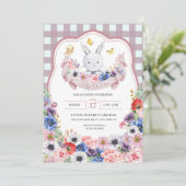 ピンクのイースターエッグハント ウサギ 春の花 招待状 (スタンド正面)