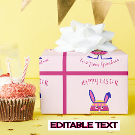 ピンクのイースターエッグバニーカスタム文字 ラッピングペーパー