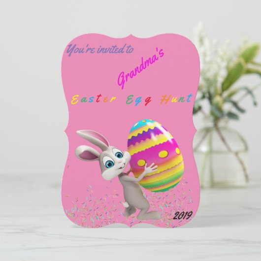 ピンクのイースターエッグ狩りと振りかける招待状 招待状 (スタンド正面)