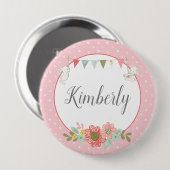 ピンクのイースターバスケット名 缶バッジ (正面&裏面)