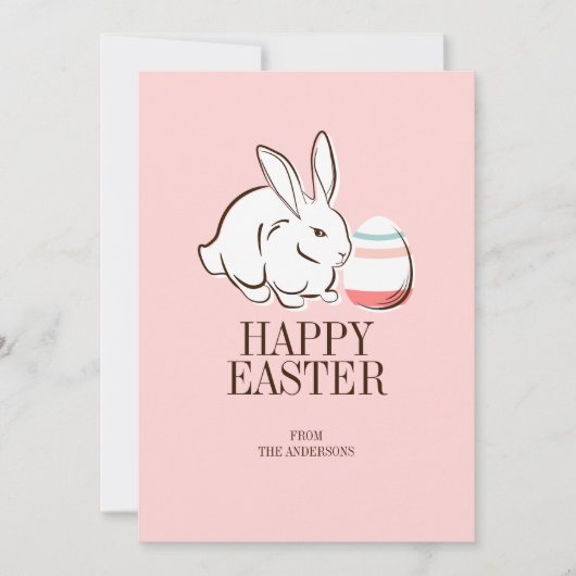 ピンクのイースターバニーと卵のハッピーイースターカード シーズンカード (正面)