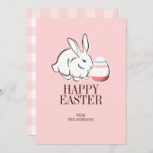 ピンクのイースターバニーと卵のハッピーイースターカード シーズンカード (正面/裏面)