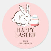 ピンクのイースターバニーと卵のハッピーイースターステッカー ラウンドシール (正面)