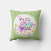 ピンクのイースターバニーウサギと卵 | クッション (裏面)