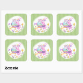 ピンクのイースターバニーウサギと卵 | スクエアシール (シート)