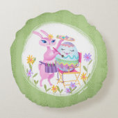 ピンクのイースターバニーウサギと卵 | ラウンドクッション (裏面)