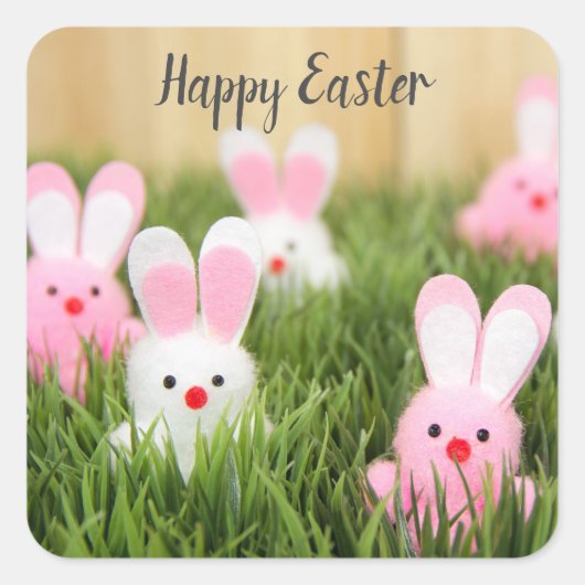 ピンクのイースターバニー スクエアシール (正面)