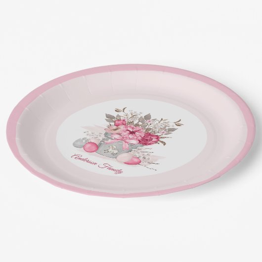 ピンクのイースターブランチ名花 ペーパープレート (アングル)