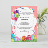 ピンクのイースター誕生会の招待 招待状 (スタンド正面)
