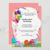 ピンクのイースター誕生会の招待 招待状 (正面/裏面)