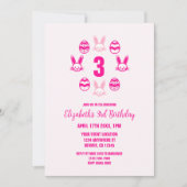 ピンクのイースター3回目の誕生日 招待状 (正面)