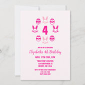 ピンクのイースター4th誕生日 招待状 (正面)