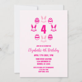 ピンクのイースター4th誕生日 招待状