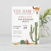 ピンクのイーハウ ウェスタン ロデオカウガール 誕生日 招待状 (スタンド正面)