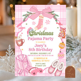 ピンクのウィムジカルなクリスマスパジャマパーティーの誕生日 招待状