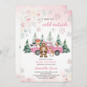 ピンクのウィンターウッドランドベイビーシャワー 招待状 (正面/裏面)