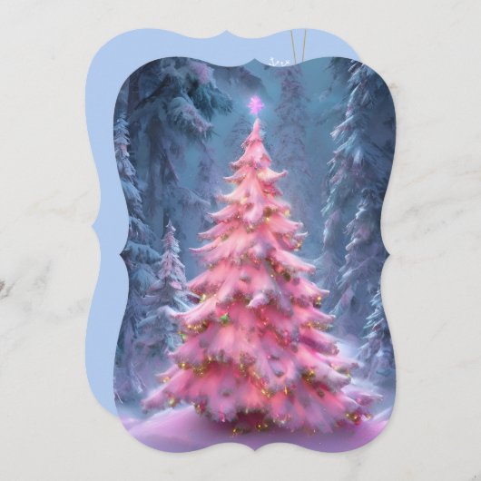 ピンクのウィンターワンダーランド パーソナライズ シグネチャー シーズンカード (正面/裏面)