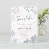 ピンクのウィンター小さな雪の結晶がやってくる 招待状 (スタンド正面)