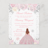 ピンクのウィンター ブラウン ヘア プリンセス スイート シックスティーン ポストカード (正面)