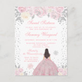 ピンクのウィンター ブルネット ヘア プリンセス スイート シックスティーン ポストカード (正面)