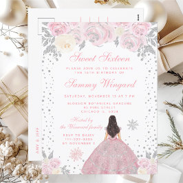 ピンクのウィンター ブルネット ヘア プリンセス スイート シックスティーン ポストカード