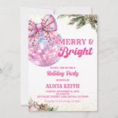 ピンクのウィンター メリー&ブライト ガールズ ホリデーパーティー 招待状 (正面)