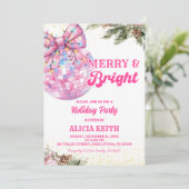 ピンクのウィンター メリー&ブライト ガールズ ホリデーパーティー 招待状 (スタンド正面)