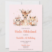 ピンクのウィンター ワンダーランド ウッドランド バースデー 招待状