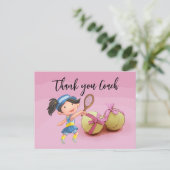 ピンクのウェアのテニス女子選手がコーチに感謝 ポストカード (スタンド正面)