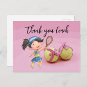 ピンクのウェアのテニス女子選手がコーチに感謝 ポストカード (正面/裏面)