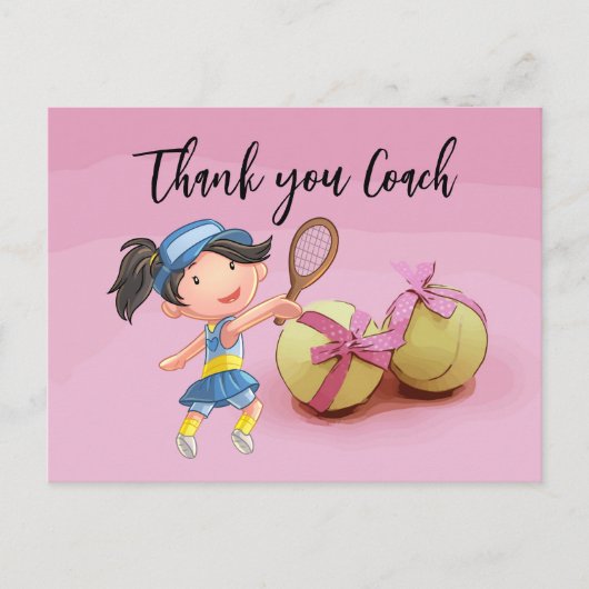 ピンクのウェアのテニス女子選手がコーチに感謝 ポストカード (正面)