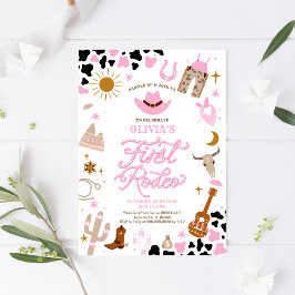 ピンクのウェスタン ファーストロデオ ご招待 招待状