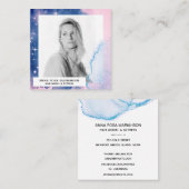 *~*ピンクのウェテカラーヘアモデル女優ブルー写真 スクエア名刺 (正面/裏面)