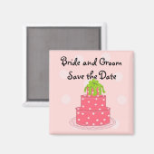 ピンクのウェディングケーキのSave the Date マグネット (正面/裏面)
