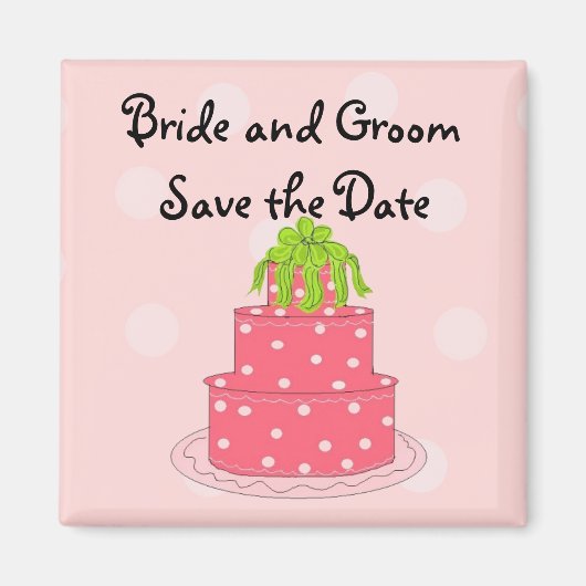 ピンクのウェディングケーキのSave the Date マグネット (正面)