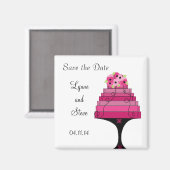 ピンクのウェディングケーキのSave the Date マグネット (正面/裏面)