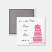ピンクのウェディングケーキのSave the Date マグネット (正面/裏面)