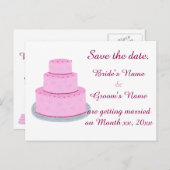 ピンクのウェディングケーキハーツ日付はがきを保存 案内ポストカード (正面/裏面)