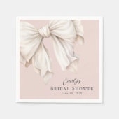 ピンクのウェディングシャワーのためのキュートなアイボリー白のリボン スタンダードカクテルナプキン (正面)