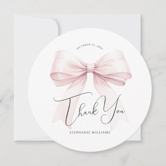ピンクのウェディングシャワーの感謝カード サンキューカード (正面)