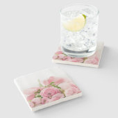 ピンクのウェディングローズ ストーンコースター (横)