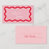 ピンクのウェディング フラット プレース カード (正面/裏面)