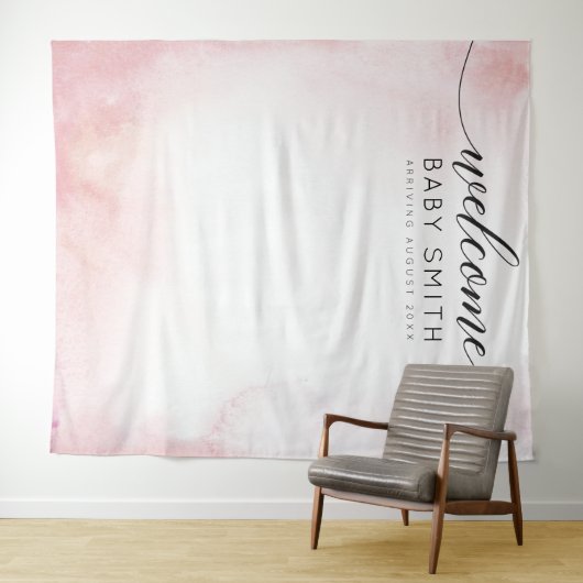 ピンクのウェルカムベイビーシャワーバックドロップ タペストリー (インサイチュ(横))