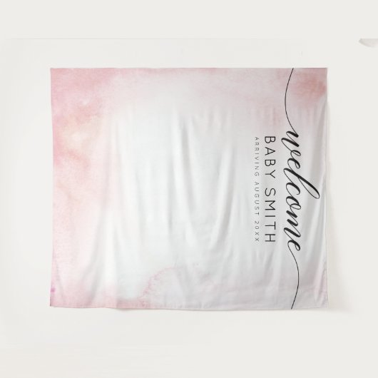 ピンクのウェルカムベイビーシャワーバックドロップ タペストリー (正面(横))