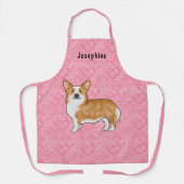 ピンクのウェルシュコーギーに赤いペンブレークハートの名前 エプロン (正面)