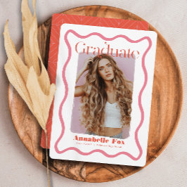 ピンクのウェーブフレーム写真 卒業おめでとうございます 招待状