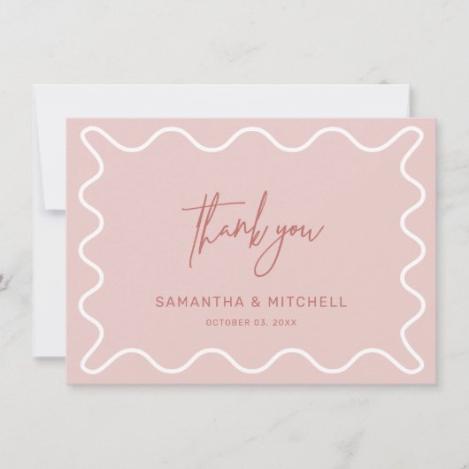 ピンクのウェーブボーダー お礼カード サンキューカード (正面)